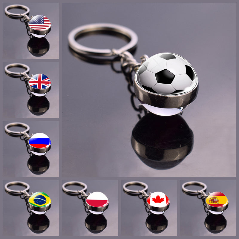 Soccer Keychain Glass Ball Pendant Top World Countries Flag Keyrings