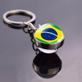 Soccer Keychain Glass Ball Pendant Top World Countries Flag Keyrings