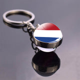 Soccer Keychain Glass Ball Pendant Top World Countries Flag Keyrings