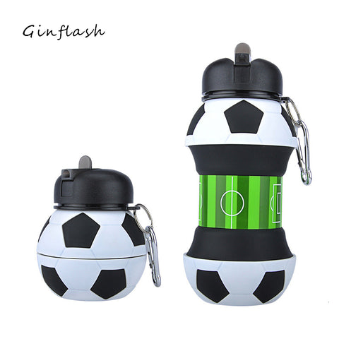 550ml Foldable Soccer Silicone Water Bottle with Straw