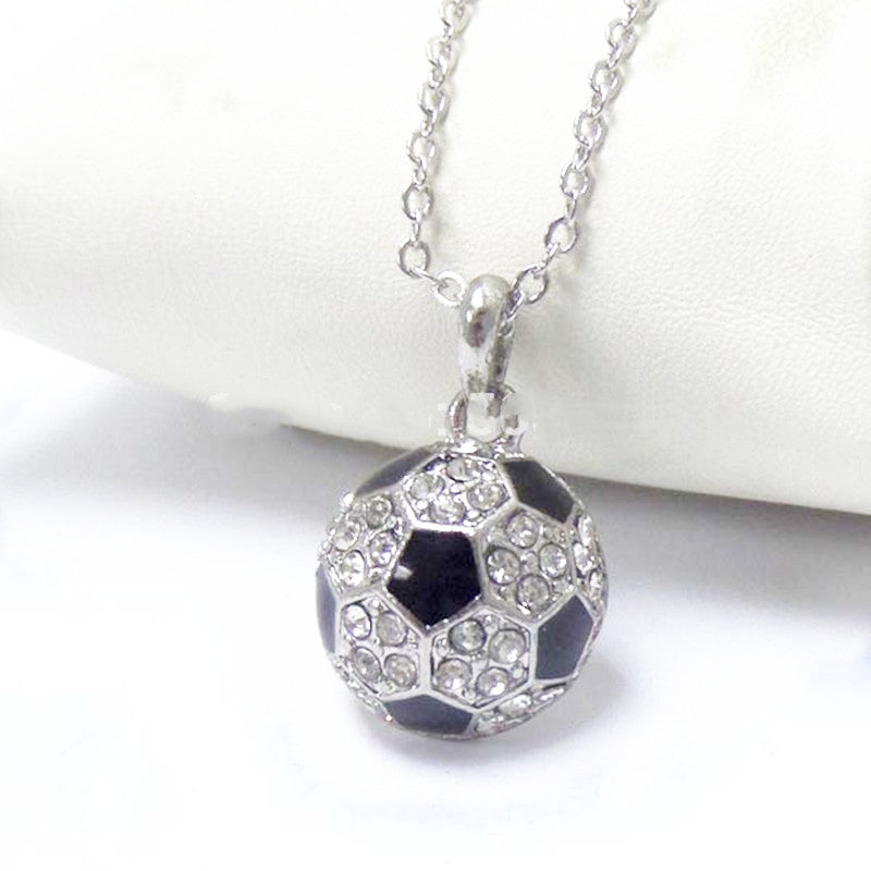 Fashion Sport Soccer Ball Pendant Necklace Crystal Rhinestone Enamel Football Pendant Necklace xy052