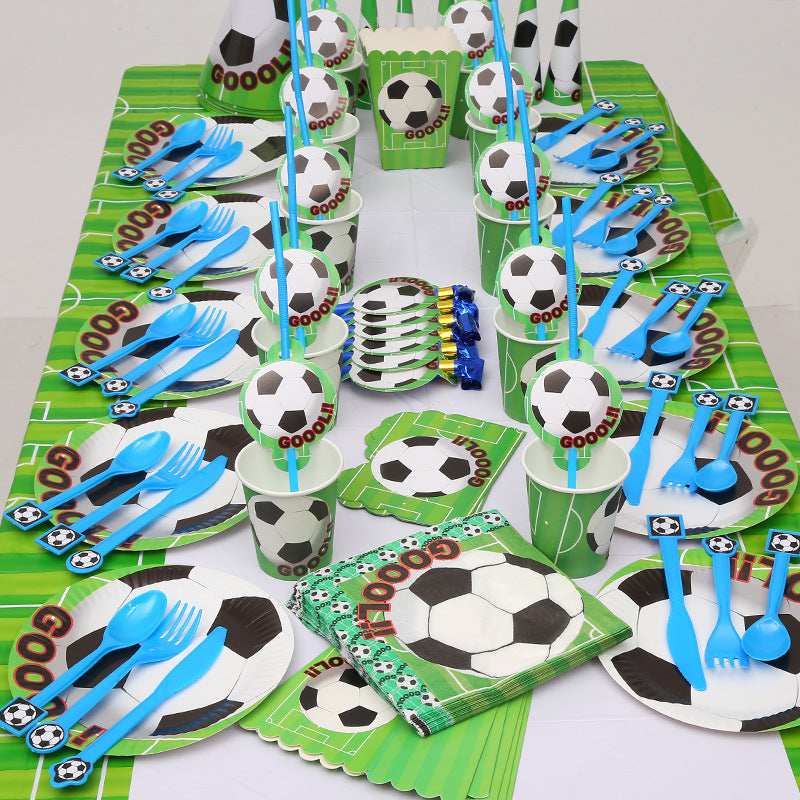 Football Party Disposable Tableware Soccer Plate Cup Knife Fork for Birthday Party Decorations