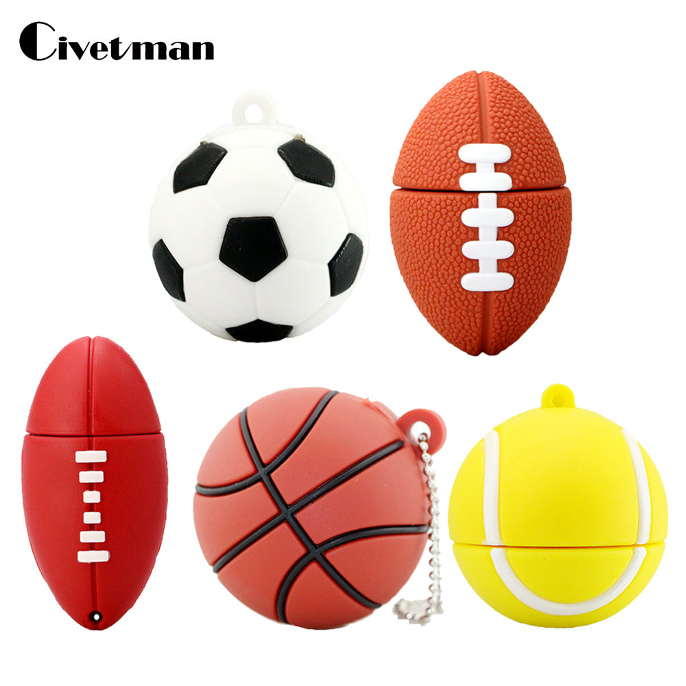 Pendrive Football Sports USB Stick 16GB 32GB 64GB Cartoon Basketball Flash Drive 256B USB 2.0 Flash Memory Disk 128GB Pen Drive