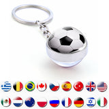 Soccer Keychain Double Side Glass Ball Pendant Top World Countries Flag Keyrings