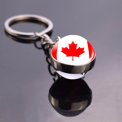 Soccer Keychain Double Side Glass Ball Pendant Top World Countries Flag Keyrings