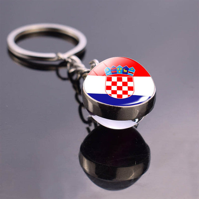 Soccer Keychain Double Side Glass Ball Pendant Top World Countries Flag Keyrings