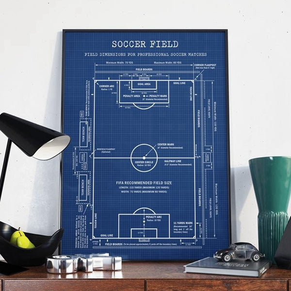 Soccer Field Blueprint Art Canvas Painting