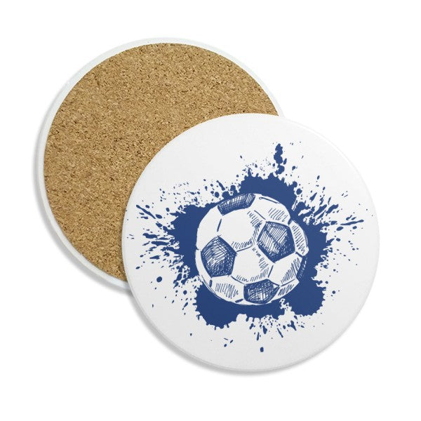 Ink Cartoon Football Blue Soccer Ceramic Coaster Cup Mug Holder Absorbent Stone for Drinks 2pcs Gift