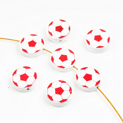 Cute Football Pattern 20Pcs Lead-Free Wood Beads For Jewelry Making Accessories Bracelets